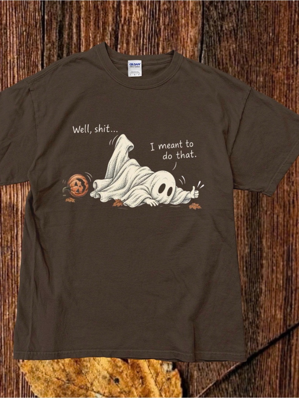 Gildan Brown Short-Sleeve Halloween Ghost Graphic Tee